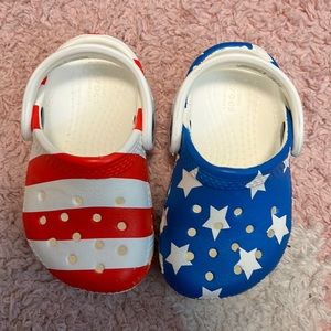 Infant size 4 American flag crocs